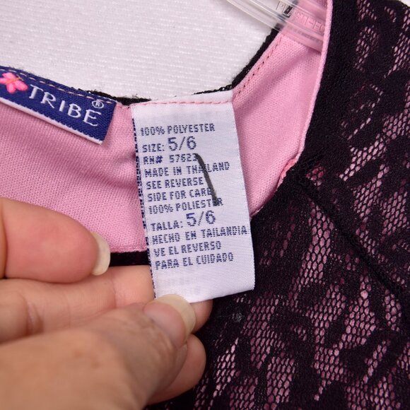 Girl Tribe Black Lace with Pink Underlay Dress Size 5-6 - Picture 4 of 6